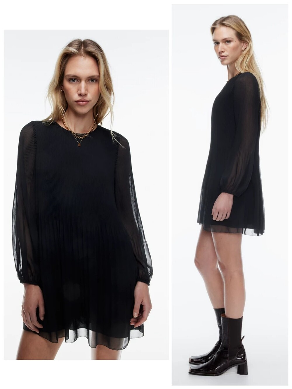 Aritzia Wilfred Daydreamer Mini Dress Size Medium Black Pleats - Picture 3 of 16
